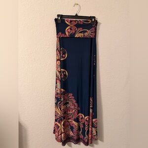 Vintage Navy Paisley Floral Boho Maxi Skirt Flowy High-Waisted size Medium-E